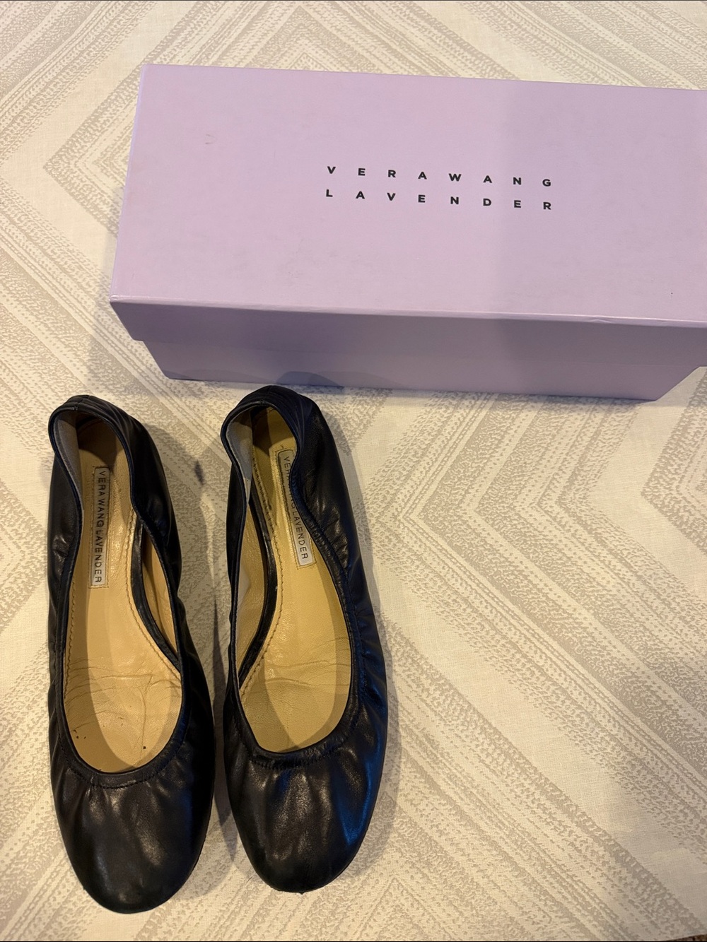 Vera Wang Lavender Black Leather Ballet Flats Size 7.5